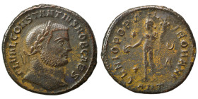 Constantius I, as Caesar, 293-305. Follis (bronze, 8.87 g, 27 mm), Antioch. FL VAL CONSTANTIVS NOB CAES Laureate head right. Rev. GENIO POPVLI ROMANI ...
