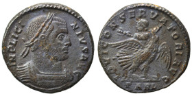 Licinius I, 308-324. Follis (bronze, 2.61 g, 17 mm), Arelate. IMP LICI-NIVS AVG Laureate and cuirassed bust of Licinius I to right. Rev. IOVI CONSERVA...