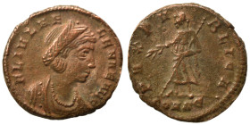 Helena, 324-328/30. Follis (bronze, 1.67 g, 16 mm), Constantinople. FL IVL HE-LENAE AVG Diademed and draped bust of Helena to right. Rev. PAX PVBLICA ...