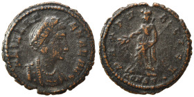 Helena, 324-328/30. Follis (bronze, 1.60 g, 16 mm), Constantinople. FL IVL HE-LENAE AVG Diademed and draped bust of Helena to right. Rev. PAX PVBLICA ...