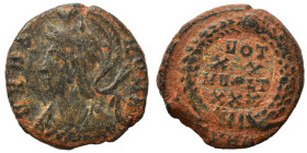 City Commemorative, 330-354. Follis (bronze, 1.84 g, 14 mm), Heraclea. VRBS ROMA helmeted and mantled bust of Roma left. Rev. VOT XX MVLT XXX legend i...