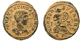 Constantinus II, as Caesar, 317-337. Follis (bronze, 2.79 g, 19 mm), Rome. CONSTANTINVS IVN NOB C Laureate, draped and cuirassed bust right. Rev. ROMA...