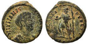 Julian II, as Caesar, 355-360. Ae (bronze, 2.59 g, 15 mm), Cyzicus. D N FL IVLIANVS NOB CS Bare-headed, draped and cuirassed bust right. Rev. SPES REI...