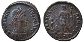 Gratian, 367-383. Follis (bronze, 5.17 g, 23 mm), Antioch. D N GRATIANVS P F AVG Rosette-diademed, draped and cuirassed bust of Gratian to right. Rev....