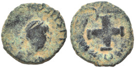 Theodosius II, 402-450. Nummus (bronze, 1.32 g, 13 mm). [D N THEOD]OSIVS P F [AVG] Pearl-diademed, draped and cuirassed bust of Theodosius II right. R...