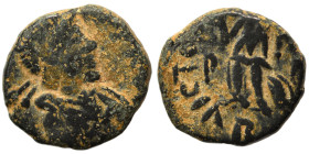 Johannes, usurper, 423-425. Ae (bronze, 1.23 g, 11 mm), Rome. D N IOHANNES P F AVG Diademed, draped and cuirassed bust right. Rev. VICTO[RIA AVGG] / R...