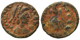 Majorian, 457-461. Ae (bronze, 1.64 g, 13 mm), Mediolanum. DN IVL MAIOR(IAN)VS PE AVG Pearl-diademed, draped and cuirassed bust right. Rev. [VICTORIA]...
