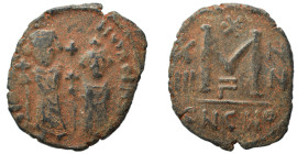 Persian Occupation of Syria, 610-630. Phocas, with Leontia type. Follis (bronze, 8.15 g, 28 mm), uncertain mint in Syria. Phocas standing facing, hold...