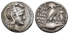 ATTICA.Athens.(Circa 165-42 BC).Tetradrachm.New Style coinage.

Obv : Helmeted head of Athena Parthenos right.

Rev : Owl standing right, head facing,...