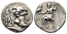 KINGS of MACEDON. Alexander III The Great.(336-323 BC).Arados.Tetradrachm. 

Obv : Head of Herakles to right, wearing lion skin headdress.

Rev : AΛEΞ...