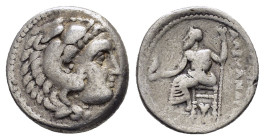 KINGS of MACEDON. Alexander III The Great.(336-323 BC). Drachm. Sardes. Lifetime issue.

Obv : Head of Herakles right, wearing lion skin.

Rev : AΛΕΞΑ...