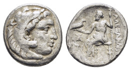 KINGS of MACEDON. Alexander III The Great. (336-323 BC). Drachm. Sardes.

Obv : Head of Herakles right, wearing lion skin.

Rev : AΛEΞANΔPOY.
Zeus Aët...