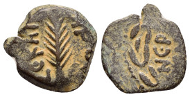 JUDAEA. Procurators. Porcius Festus.(59-62).Jerusalem.Ae.

Obv : NЄP ωNO C.
Legend in three lines within wreath.

Rev : CΛKI ΛO.
Palm frond.
RPC I onl...