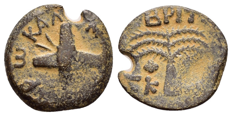 JUDAEA. Procurators. Antonius Felix.(52-59).Jerusalem. Ae.

Obv : NEPΩ KΛAY KAIC...