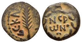 JUDAEA. Procurators. Porcius Festus.(59-62).Jerusalem.Ae.

Obv : NЄP ωNO C.
Legend in three lines within wreath.

Rev : CΛKI ΛO.
Palm frond.
RPC I onl...