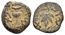 JUDAEA. Jewish War.(66-70). Ae.

Obv : Amphora with broad rim and two handles.

Rev : Grape leaf on vine.
Meshorer 196a; Hendin 1360.

Condition : Goo...