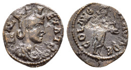 TROAS. Alexandria. Pseudo-autonomous.(Circa 138-268).Ae.

Obv : AV CO TRO.
Turreted and draped bust of Tyche right.

Rev : COL ALE AVG TRO.
Apollo Smi...