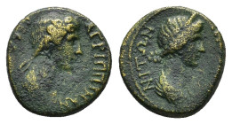 PHRYGIA. Aezanis. Agrippina II (Augusta, 50-59). Ae.

Obv : ΑΓΡΙΠΠΙΝΑΝ / CЄΒΑCΤΗΝ.
Draped bust of Agrippina right.

Rev : ΑΙΖΑΝΙΤΩΝ.
Draped bust of Pe...