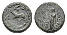 PHRYGIA. Laodicea. Pseudo-autonomous. Time of Tiberius.(14-37). Ae. 

Obv : ΠYΘ ΛAOΔIKEΩN.
Aphrodite standing left, holding dove; B in left field.

Re...