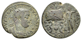 CILICIA. Corycus. Valerian I (253-260). Ae.

Obv : AV K ΠO ΛIK OVAΛЄPIANOC.
Radiate, draped and cuirassed bust right.

Rev : KΩPVKIΩTΩN AV NAVAPXIC / ...