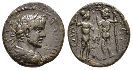CILICIA. Flaviopolis. Caracalla (197-217). Ae.

Obv : M AΥR ANTΩNEINOC CEB.
Laureate, draped and cuirassed bust right.

Rev : ΦΛΑΥΙΟΠΟΛΙΤΩΝ.
Dioscuroi...