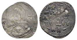 MICHAEL VII DUCAS (1071-1078).Constantinople.2/3 Miliaresion. 

Obv : MP - ΘV.
Bust of the Virgin Mary facing, holding Christ medallion on breast.

Re...