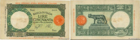 Country : ITALIAN EAST AFRICA 
Face Value : 50 Lire 
Date : 14 juin / 12 septembre 1938 
Period/Province/Bank : Banca d'Italia 
Catalogue reference : ...