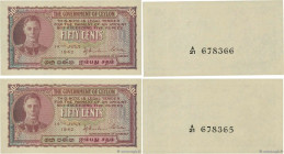 Country : CEYLON 
Face Value : 50 Cents Consécutifs 
Date : 14 juillet 1942 
Period/Province/Bank : The Government of Ceylon 
Catalogue reference : P....