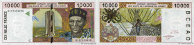 Country : WEST AFRICAN STATES 
Face Value : 10000 Francs 
Date : 2001 
Period/Province/Bank : B.C.E.A.O. 
Department : Burkina Faso 
Catalogue referen...