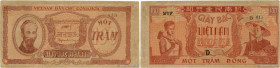 Country : VIETNAM 
Face Value : 100 Dong 
Date : 1952 
Period/Province/Bank : Giay Bac Viet Nam 
Catalogue reference : P.40A 
Alphabet - signatures - ...