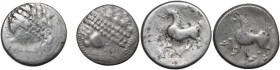 Celtic World. Celtic, Eastern Europe. The Taurisci. Lot of two (2) AR Tetradrachm. East Noricum, c. 2nd - 1st century BC. Obv. Diademed male head left...