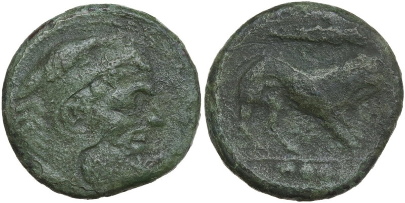 Greek Italy. Northern Apulia, Teate. AE Quadrunx, 225-200 BC. Obv. Head of Herak...