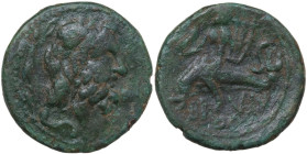 Greek Italy. Southern Apulia, Brundisium. AE Semis, Semuncial standard, 2nd century BC. Obv. Laureate head of Poseidon right; behind, Nike and trident...