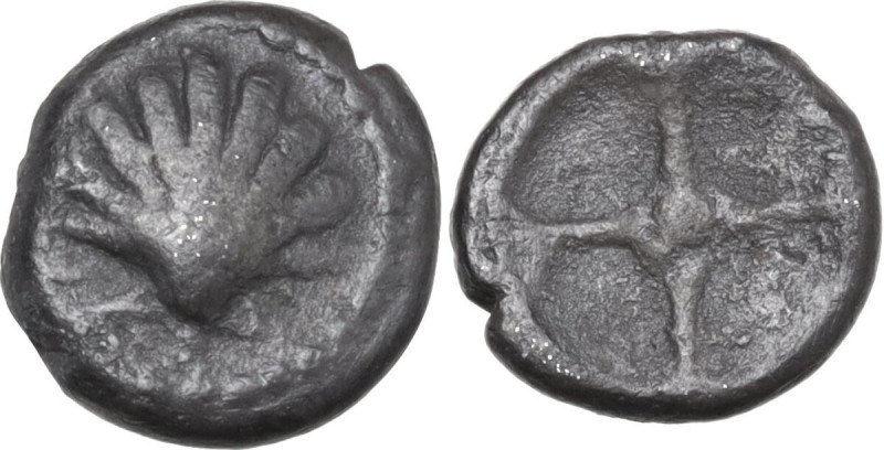 Greek Italy. Southern Apulia, Tarentum. AR Litra, 480-470 BC. Obv. Cockle-shell....