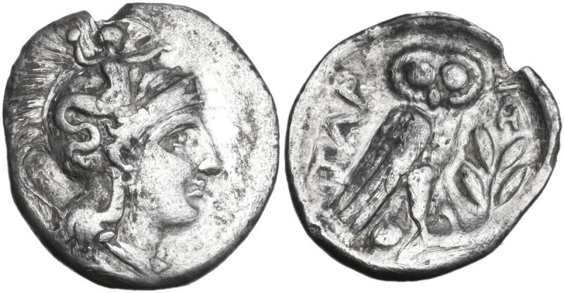 Greek Italy. Southern Apulia, Tarentum. AR Drachm, c. 302-280 BC. Obv. Head of A...