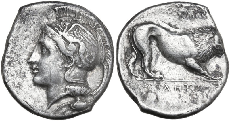 Greek Italy. Northern Lucania, Velia. AR Nomos, c. 400-340 BC. Obv. Head of Athe...