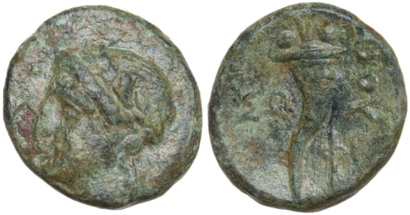 Greek Italy. Southern Lucania, Thurium. AE, c. 280-213 BC. Obv. Laureate head of...