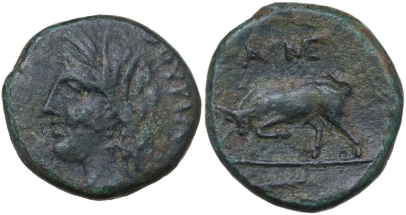 Greek Italy. Southern Lucania, Thurium. AE 17 mm, 216-204 BC. Obv. Head of Demet...