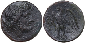 Greek Italy. Bruttium, The Brettii. AE Unit (Drachm), 214-211 BC. Obv. Laureate head of Zeus right; behind, ear of grain. Rev. Eagle standing left on ...