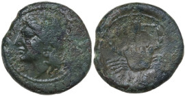 Greek Italy. Bruttium, The Brettii. AE Quarter, 214-211 BC. Obv. Head of young river god left, wearing wreath of reed. Rev. Crab; above, cornucopiae. ...