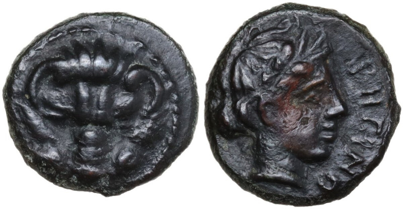 Greek Italy. Bruttium, Rhegion. AE 12.5 mm, c. 415-387 BC. Obv. Lion's mask faci...