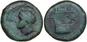 Sicily. Adranon. AE Litra(?), c. 339-317 BC. Obv. Laureate head of Apollo left. Rev. AΔPANITAN. Kithara. HGC 2 37; CNS III 1; Castrizio Series II, 1; ...