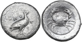 Sicily. Akragas. AR Didrachm, 483-475 BC. Obv. Eagle standing right. Rev. Crab. SNG ANS 954; SNG München 54. AR. 8.03 g. 21.00 mm. Patina flaws and sc...
