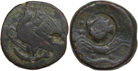 Sicily. Akragas. AE Hemilitron, c. 406 BC. Obv. Eagle on fish left, head upwards. Rev. Crab surrounded by six pellets; below, crayfish left. c/m Head ...