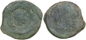 Sicily. Akragas. Punic Occupation (c. 405-392 BC). AE Hemilitron. Obv. Eagle right; c/m Head of Herakles right, wearing lion's skin, within round incu...