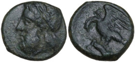 Sicily. Akragas. AE 16 mm, 338-287 BC. Obv. Laureate head of Zeus left. Rev. Eagle on hare left. CNS I 116. AE. 3.84 g. 16.00 mm. VF.