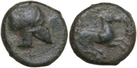 Sicily. Entella. Campanian Mercenaries. AE Onkia, 343-339 BC. Obv. Campania helmet right. Rev. Horse galloping right. CNS I 14. AE. 6.41 g. 17.00 mm. ...