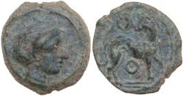 Sicily. Eryx. AE Hexas – Dionkion, c. 412-409 BC. Obv. Head of female right. Rev. Hound standing right, head left; annulet above and below (mark of va...