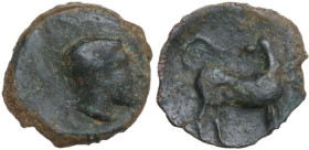 Sicily. Eryx. AE Onkia (?), c. 412-409 BC. Obv. Female head right (Aphrodite?). Rev. Hound standing right, head left. CNS I 15; Buceti 43; Campana 39....