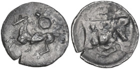 Sicily. Gela. AR Litra, c. 430-425 BC. Obv. Helmeted rider, holding shield and spear, on horseback left. Rev. ΓΕΛΑΣ. Forepart of man-headed bull right...